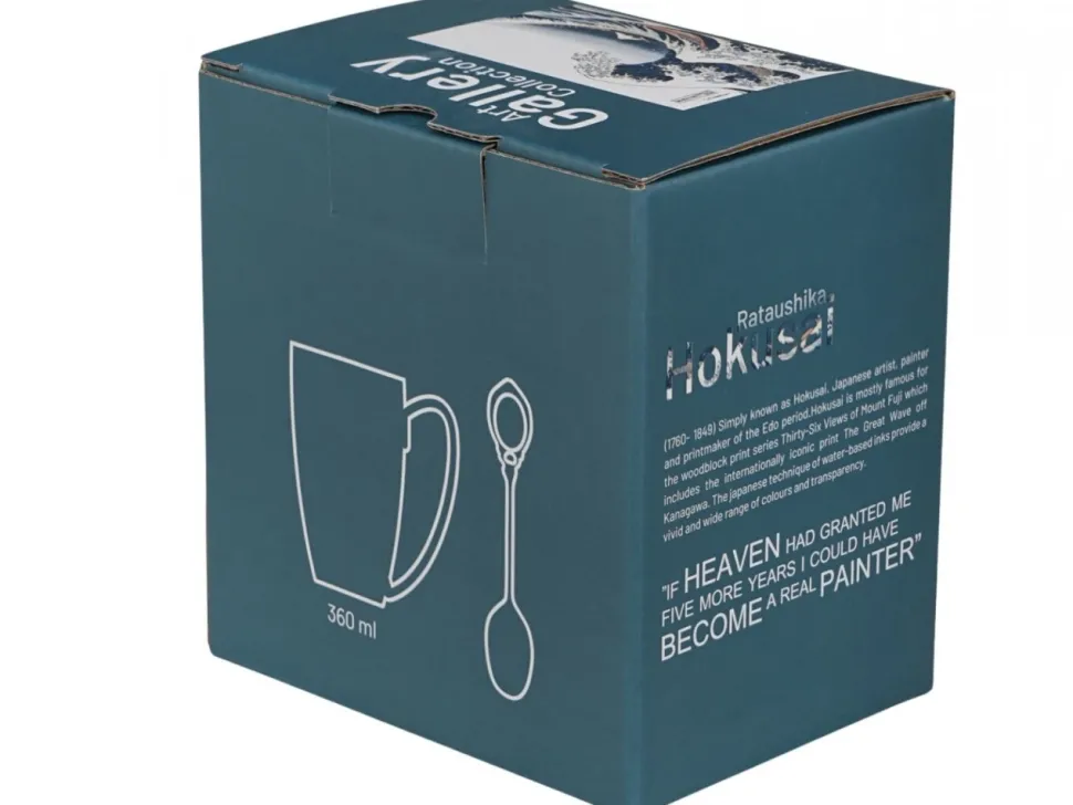 Porcelanowy kubek z łyżeczką Hokusai The Great Wave 360 ml
