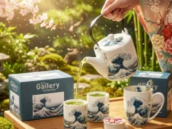 Porcelanowy kubek z łyżeczką Hokusai The Great Wave 360 ml