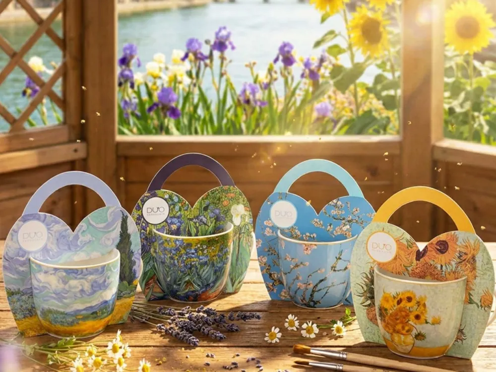 Porcelanowy kubek 460 ml Van Gogh Sunflowers w koszyczku * Duo Sale