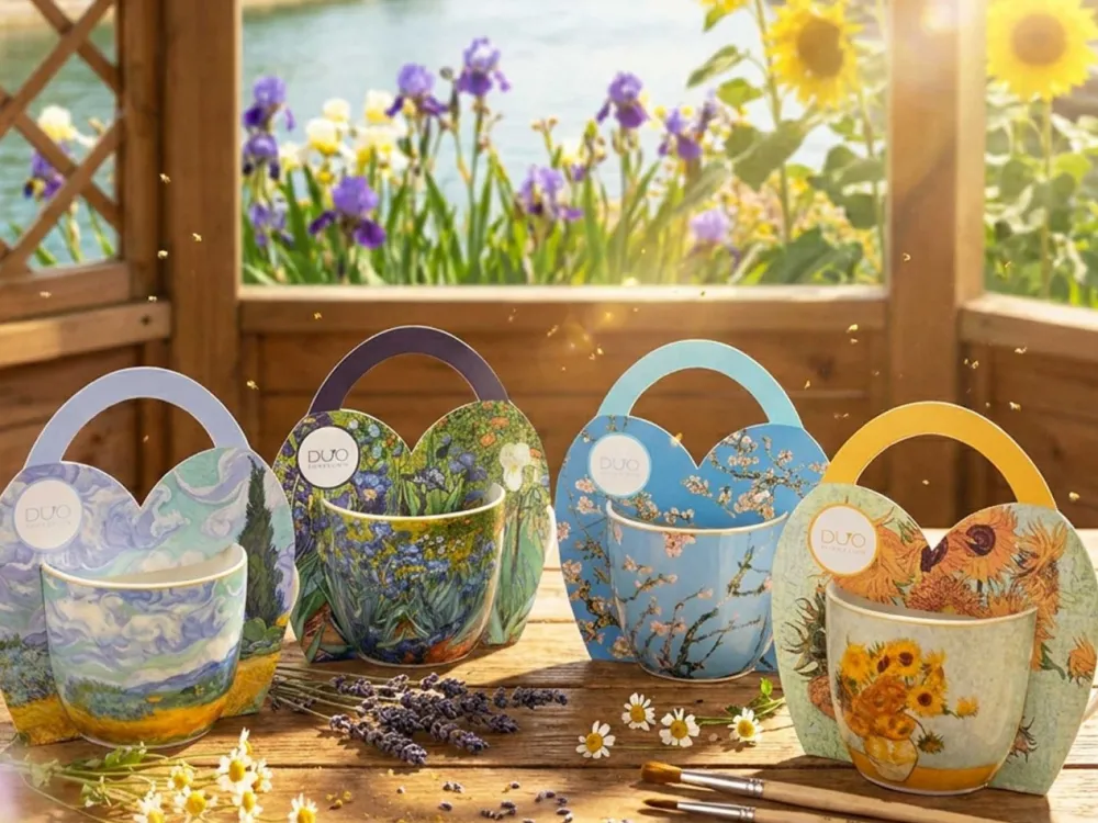 Porcelanowy kubek 460 ml Van Gogh Almond Blossom w koszyczku * Duo Discount