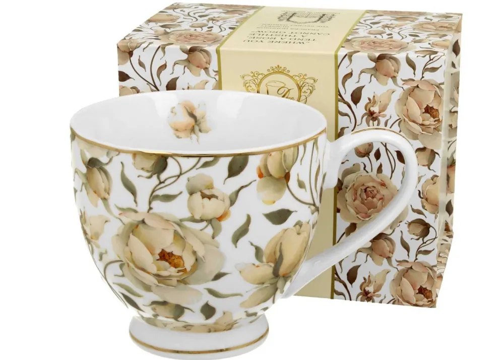 Porcelanowy kubek na stopce English Roses White 530 ml * Duo Online