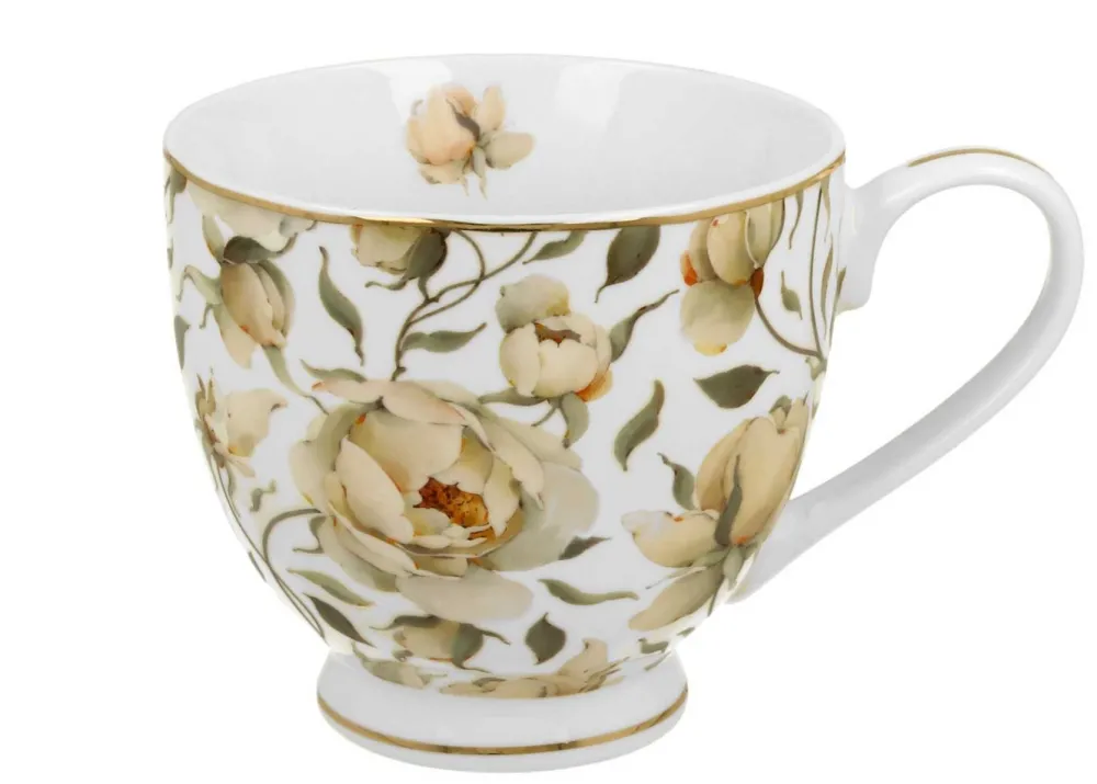 Porcelanowy kubek na stopce English Roses White 530 ml * Duo Online