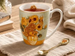 Porcelanowy kubek z łyżeczką Van Gogh Sunflowers 360 ml * Duo Outlet