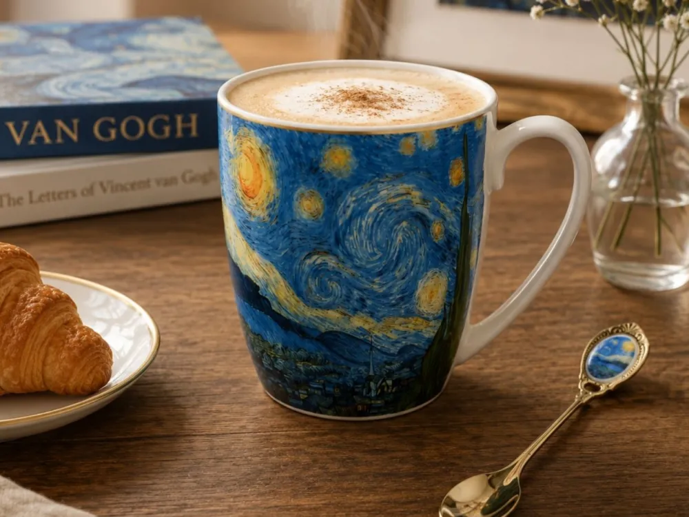 Porcelanowy kubek z łyżeczką Van Gogh Starry Night 360 ml * Duo Discount
