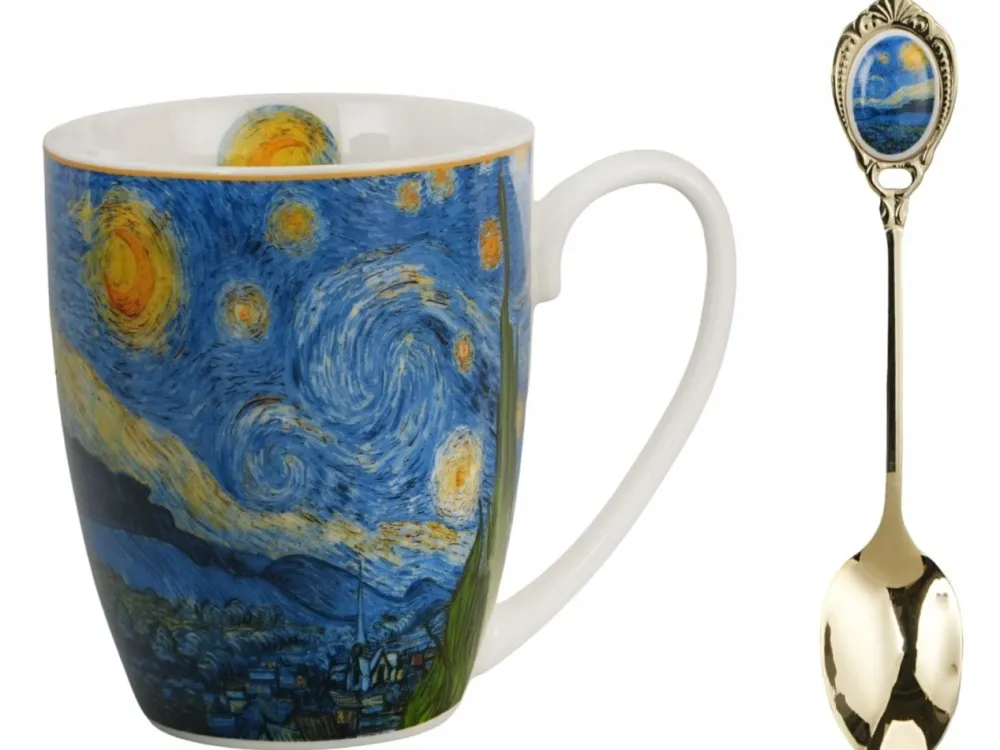 Porcelanowy kubek z łyżeczką Van Gogh Starry Night 360 ml * Duo Discount
