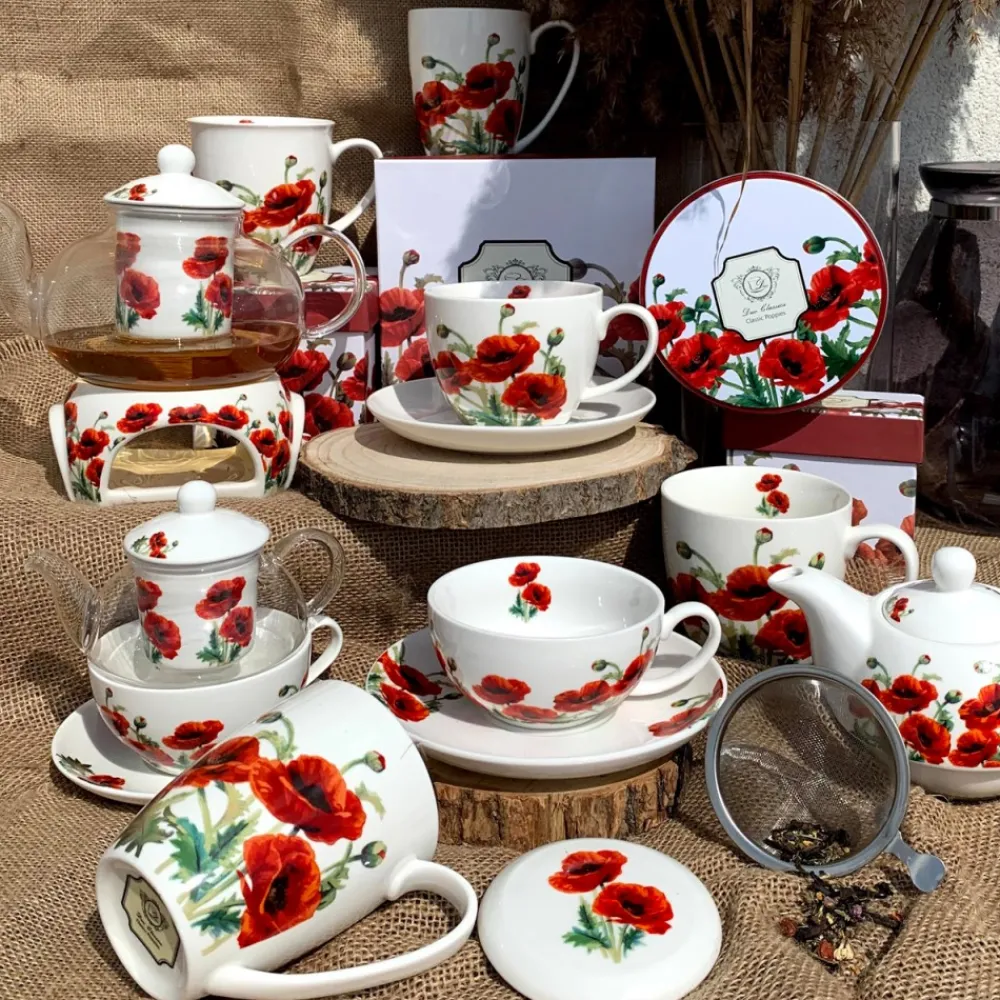 Porcelanowy kubek z zaparzaczem Classic Poppies 430 ml * Duo Clearance