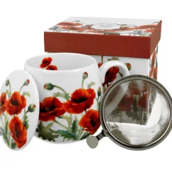 Porcelanowy kubek z zaparzaczem Classic Poppies 430 ml * Duo Clearance