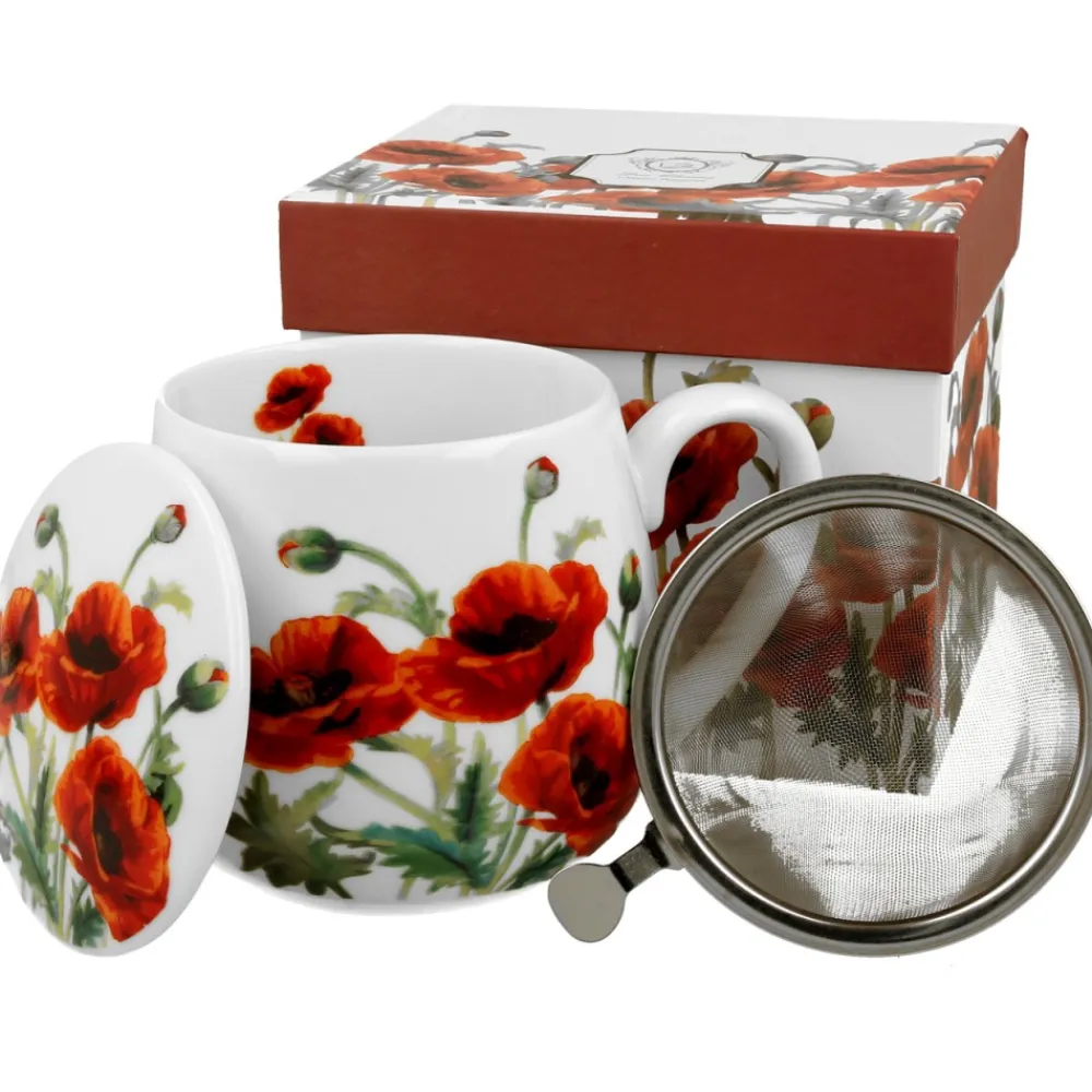Porcelanowy kubek z zaparzaczem Classic Poppies 430 ml * Duo Clearance