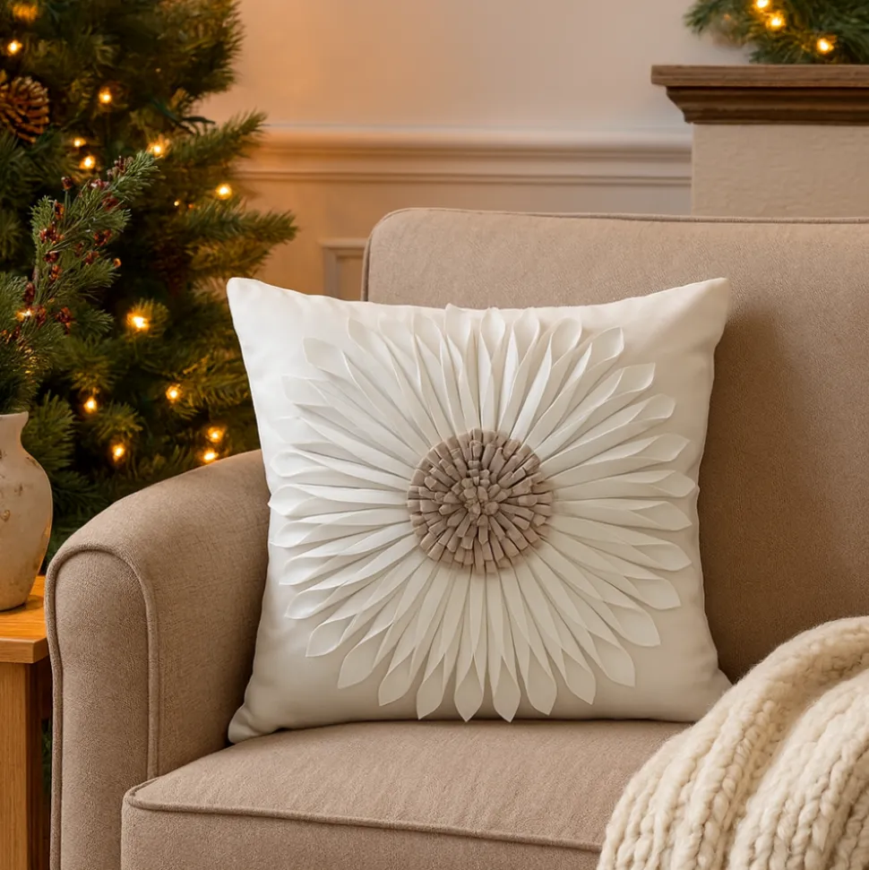 Poszewka FLORES gerbera 3D 45x45 krem beż