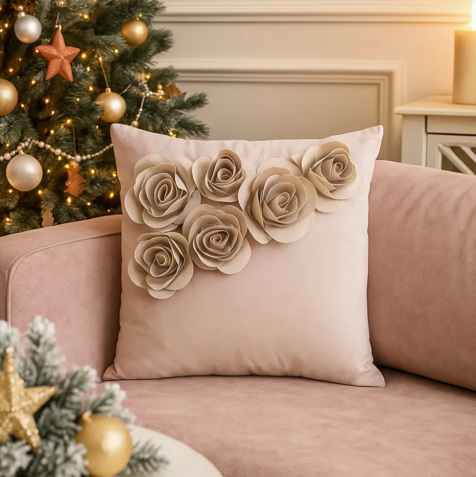 Poszewka FLORES róże 3D 45x45 puder
