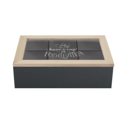 Pudełko na herbatę z przegródkami czarne * Excellent Houseware Online