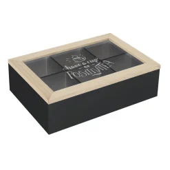 Pudełko na herbatę z przegródkami czarne * Excellent Houseware Online