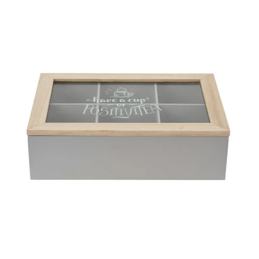 Pudełko na herbatę z przegródkami szare * Excellent Houseware