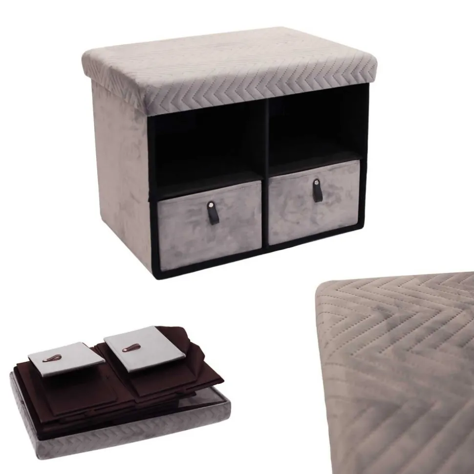 Pufa CUBIX organizer z szufladami szara
