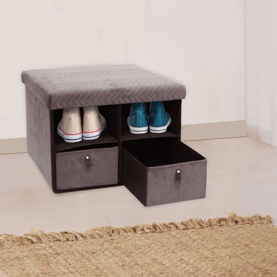 Pufa CUBIX organizer z szufladami szara