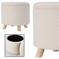 Pufa ze schowkiem teddy biała 37x37x40 cm * H&S Decoration Hot