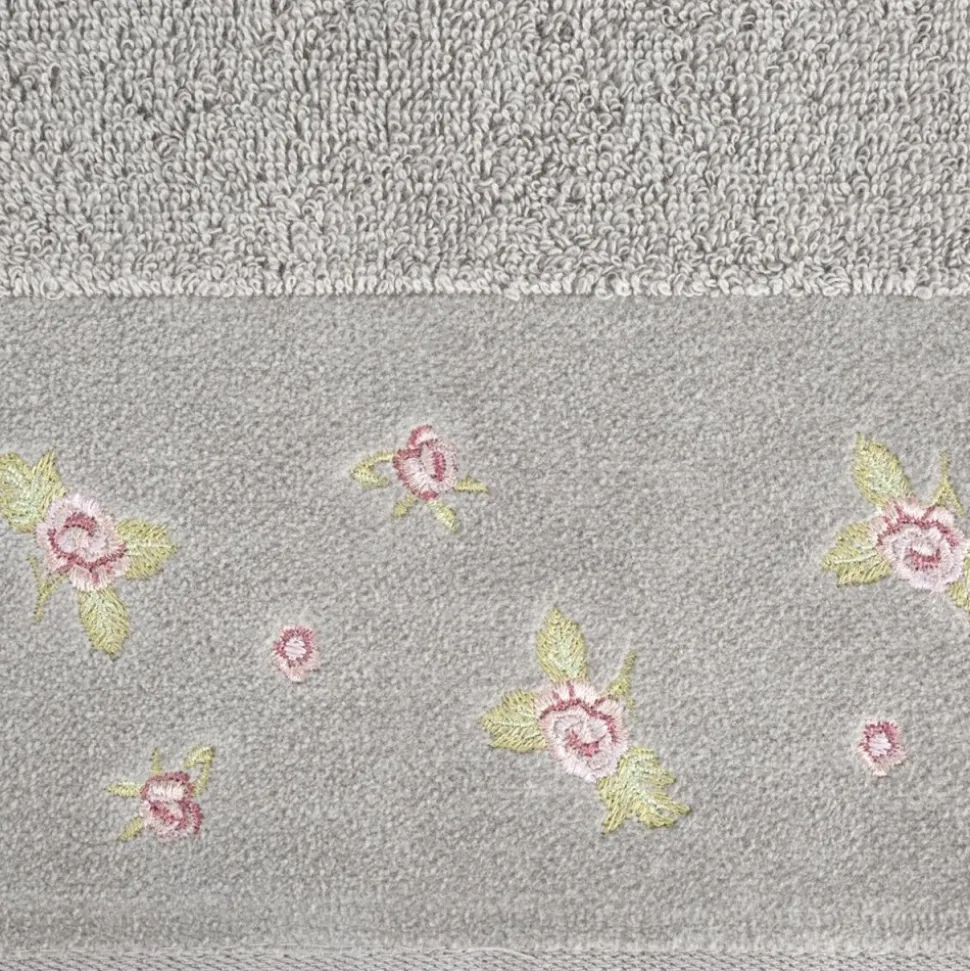 Ręcznik DALIA kwiatowy haft 50x90 cm stalowy