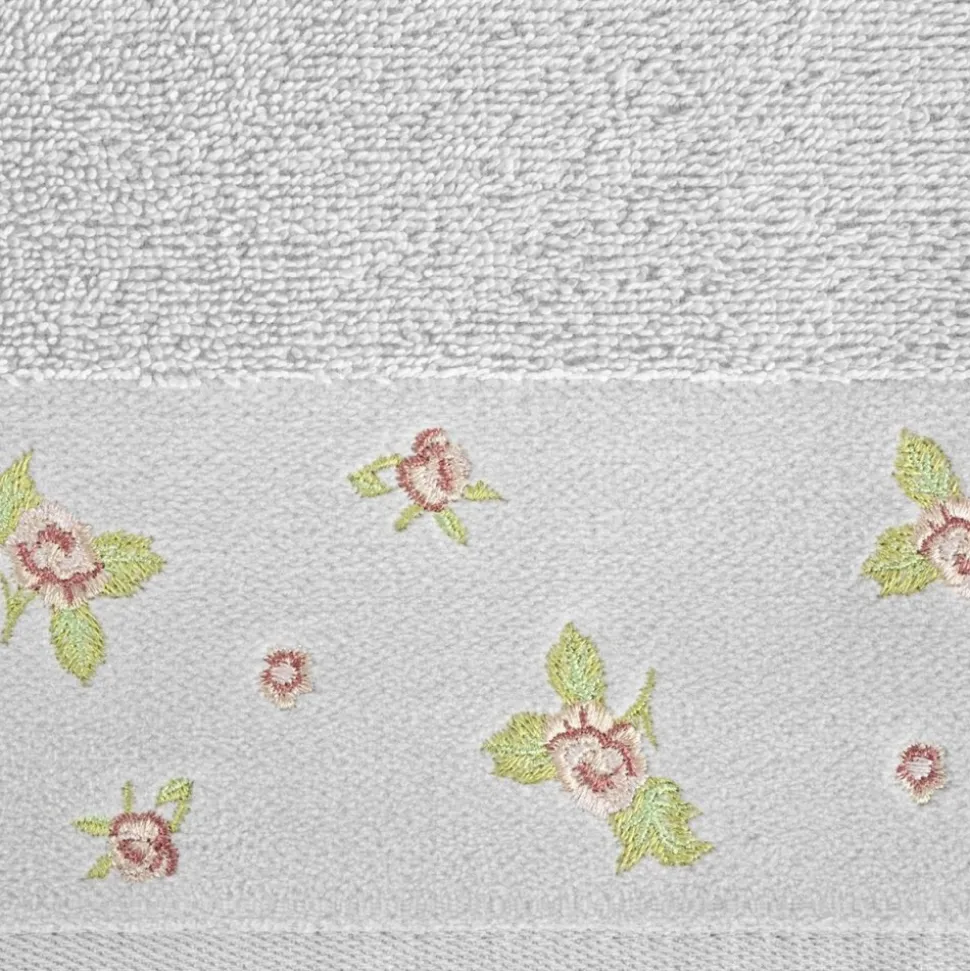 Ręcznik DALIA kwiatowy haft 70x140 cm srebrny