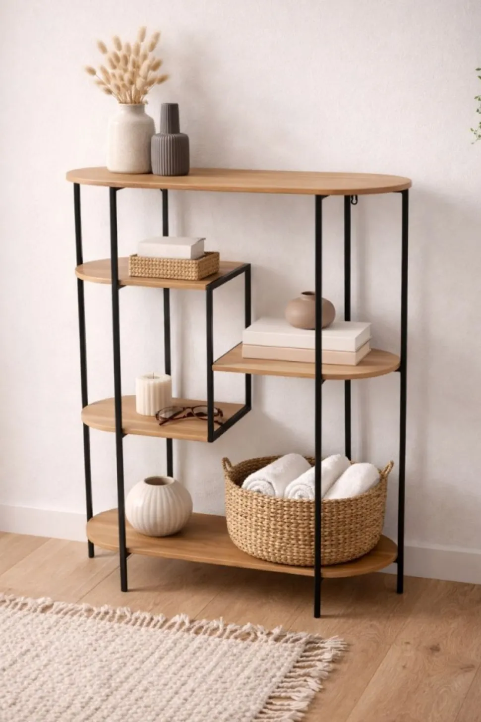 Regał metalowy z półkami Mdf 77x33x95 cm