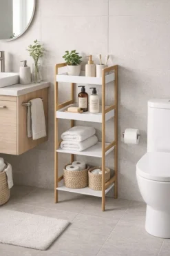 Regał łazienkowy bambusowy z 4 półkami h110cm * HowHomely