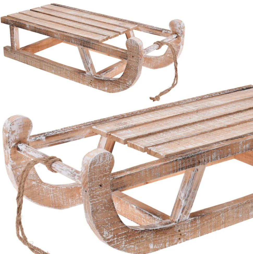 Sanki dekoracyjne drewniane bielone 50 cm