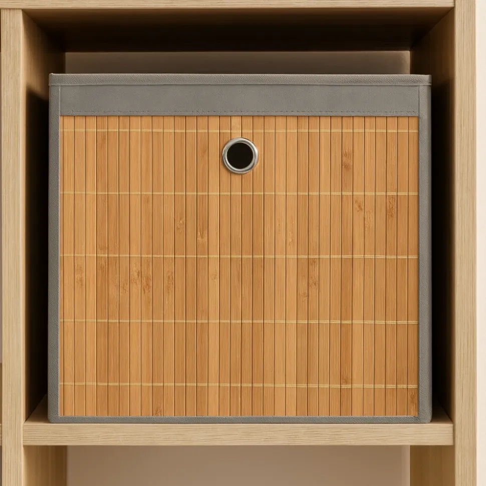 Składany kosz bambusowy front 32×32 cm szary