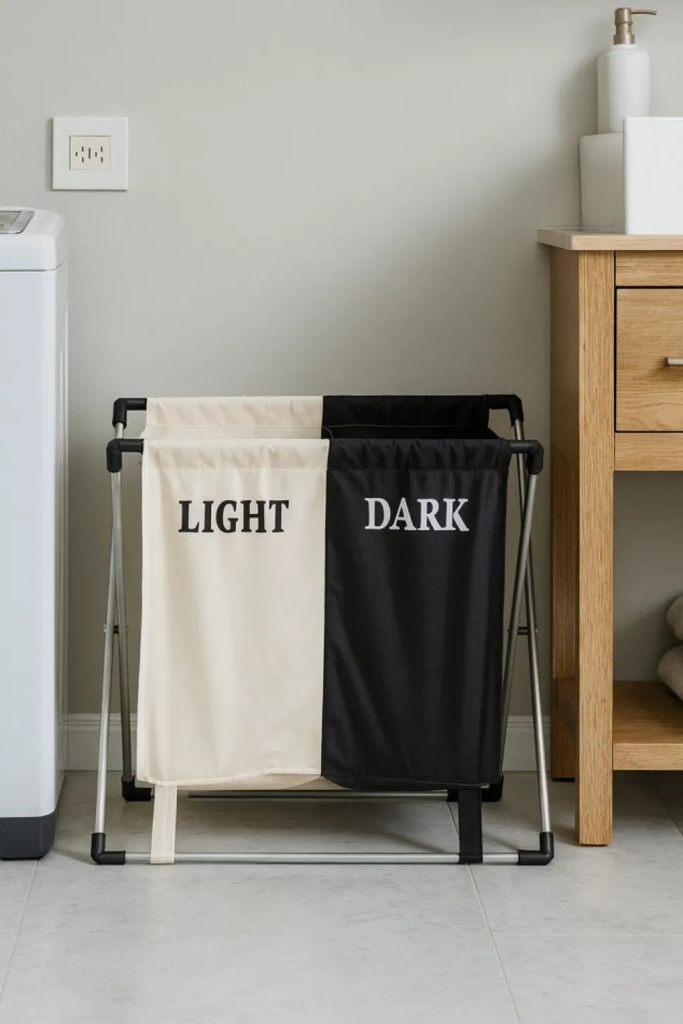 Składany kosz na pranie z 2 komorami - LIGHT / DARK