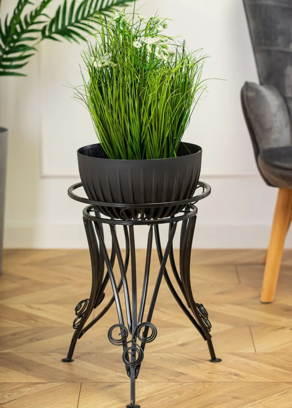 Solidny kwietnik na donicę metal CZARNY * Dąstal Discount