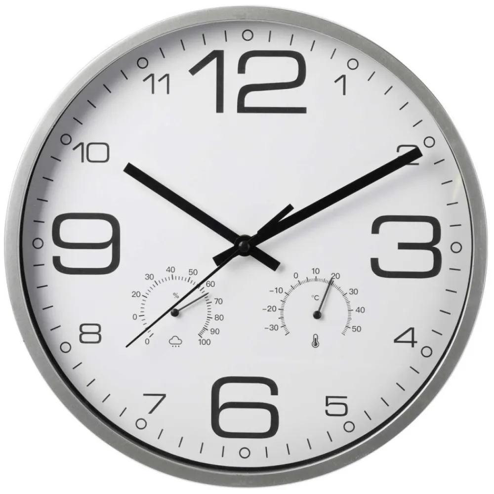 Srebrny zegar ścienny z termometrem 30,5 cm * H&S Decoration Best