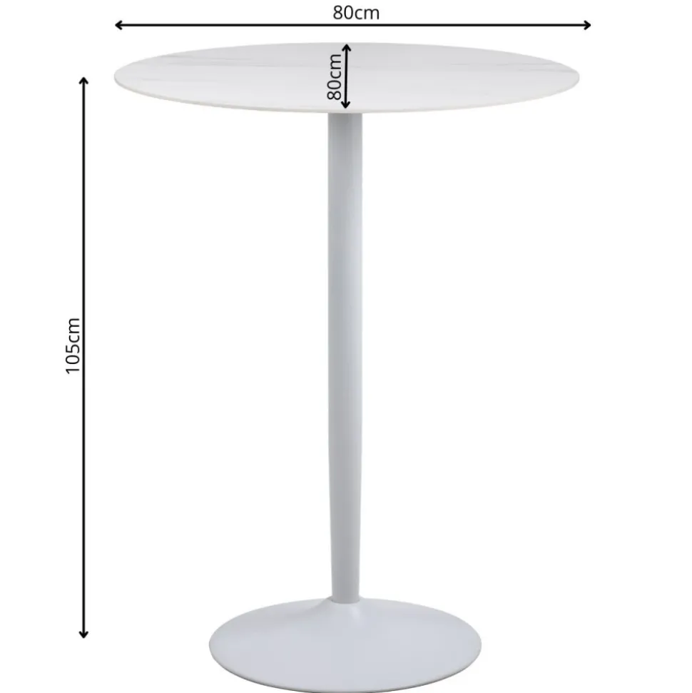 Stół barowy ceramiczny blat 80 cm Malta biały