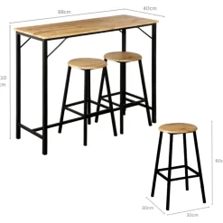Stół barowy z 2 hokerami Scandi Wood & Metal