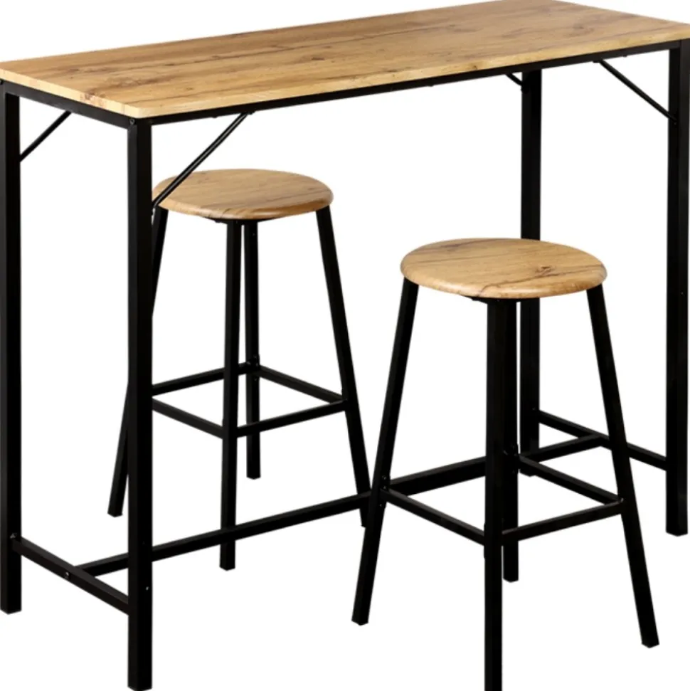 Stół barowy z 2 hokerami Scandi Wood & Metal