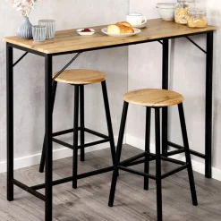 Stół barowy z 2 hokerami Scandi Wood & Metal