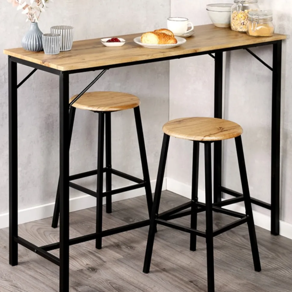 Stół barowy z 2 hokerami Scandi Wood & Metal