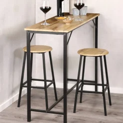 Stół barowy z 2 hokerami Scandi Wood & Metal