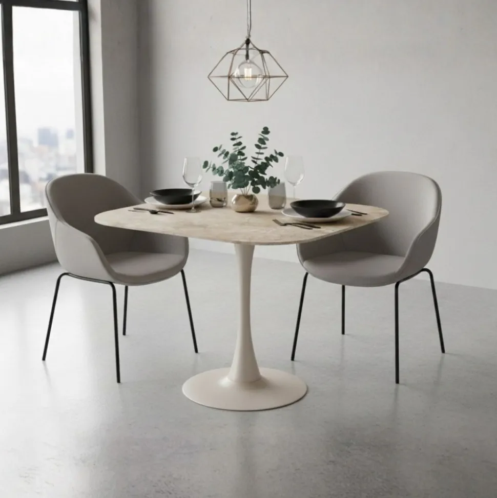Stół z ceramicznycm blatem 90 cm brąz Malta