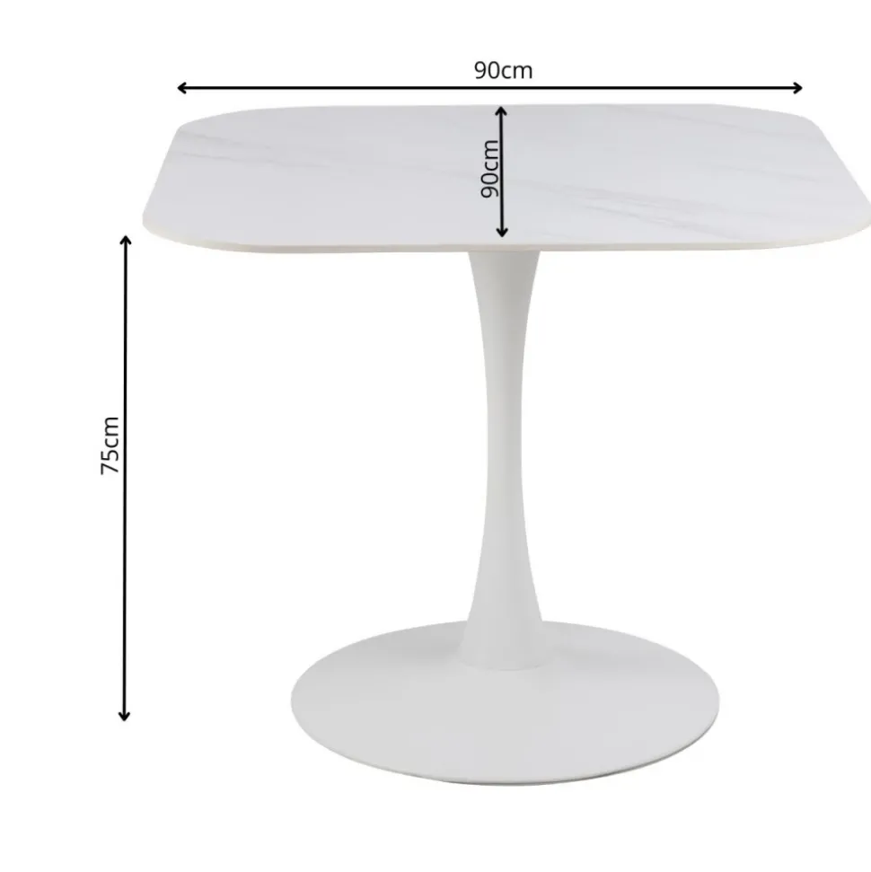 Stół z ceramicznycm blatem 90 cm Malta biały