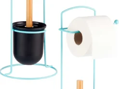 Stojak z uchwytem na papier toaletowy i szczotką WC niebieski