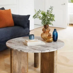 Stolik Coppa podstawa drewno blat marmur * Atmosphera Discount