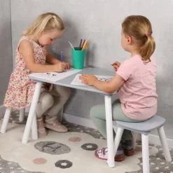 Stolik dziecięcy z 2 krzesełkami szary - zestaw dla dzieci do zabawy i nauki * Kesper Outlet
