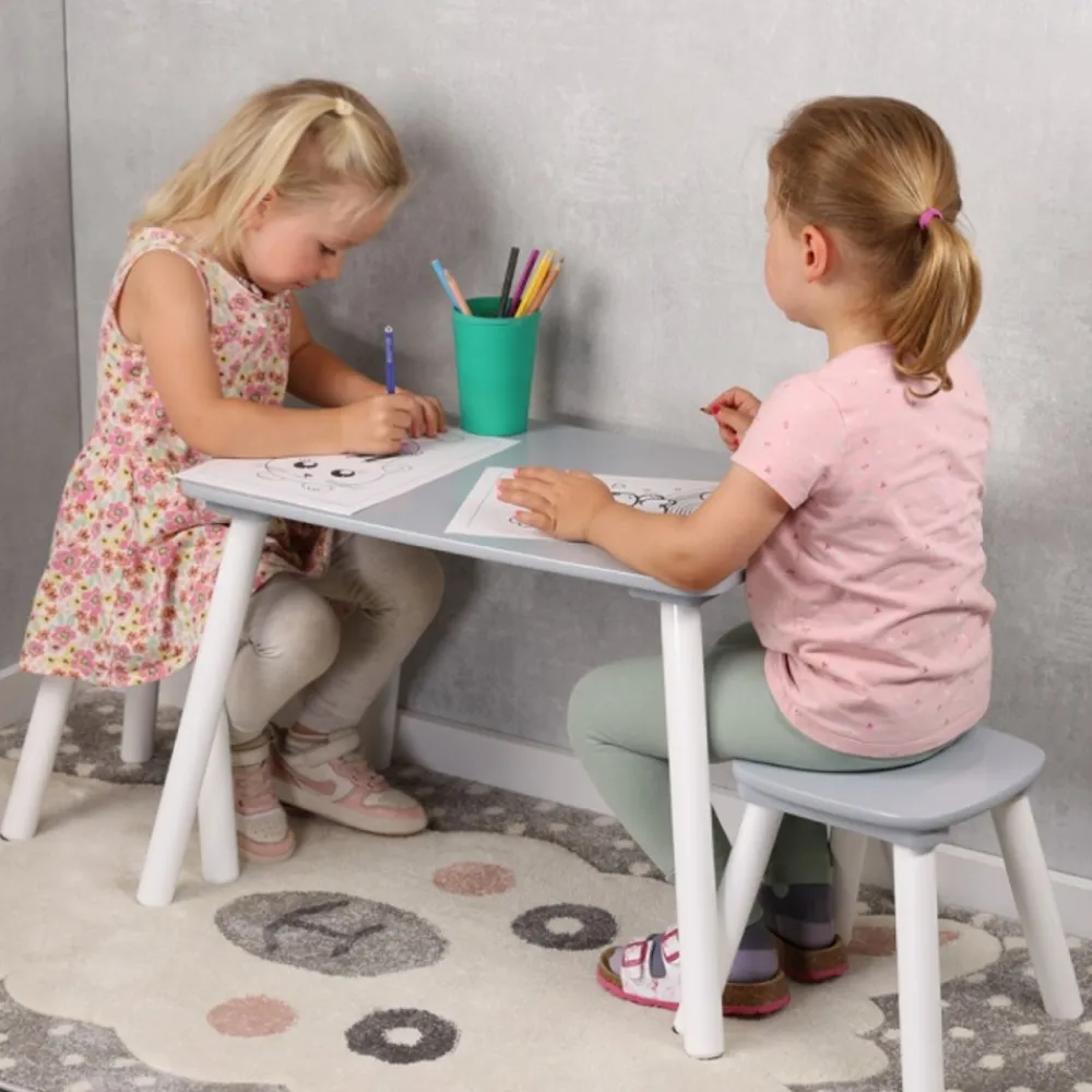 Stolik dziecięcy z 2 krzesełkami szary - zestaw dla dzieci do zabawy i nauki * Kesper Outlet