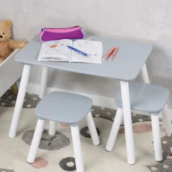 Stolik dziecięcy z 2 krzesełkami szary - zestaw dla dzieci do zabawy i nauki * Kesper Outlet