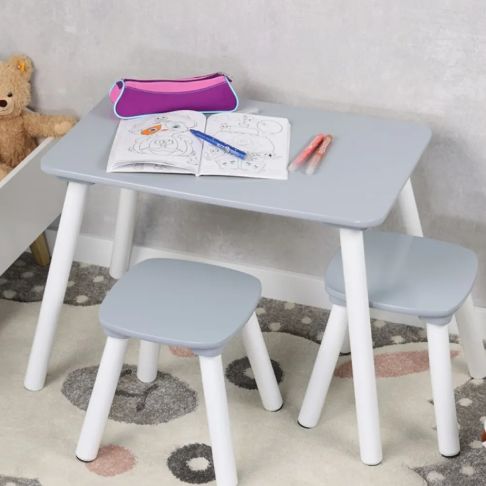 Stolik dziecięcy z 2 krzesełkami szary - zestaw dla dzieci do zabawy i nauki * Kesper Outlet