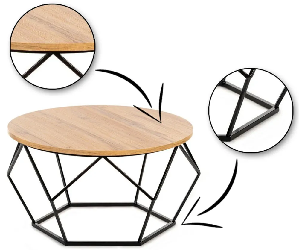 Stolik kawowy Diamond 70 cm Dąb Lancelot LOFT * HowHomely Sale
