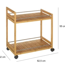 Stolik pomocniczy bambusowy na kółkach 2 półki 55x32x63 cm * HowHomely Best