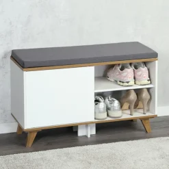 Szafka na buty z siedziskiem biała Nordica Living 77x30xh48 cm
