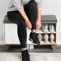 Szafka na buty z siedziskiem biała Nordica Living 77x30xh48 cm