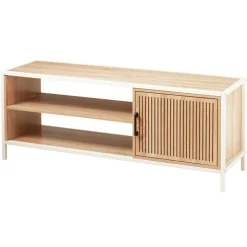 Szafka RTV biały metal i drewno 116x33x45 cm