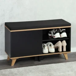 Szafka na buty z siedziskiem czarna Nordica Living 77x30h48 cm * Kesper Hot