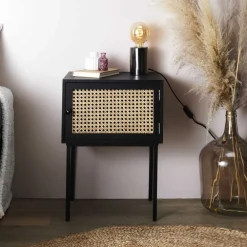 Szafka nocna Rio czarna rattanowy front * HowHomely Discount